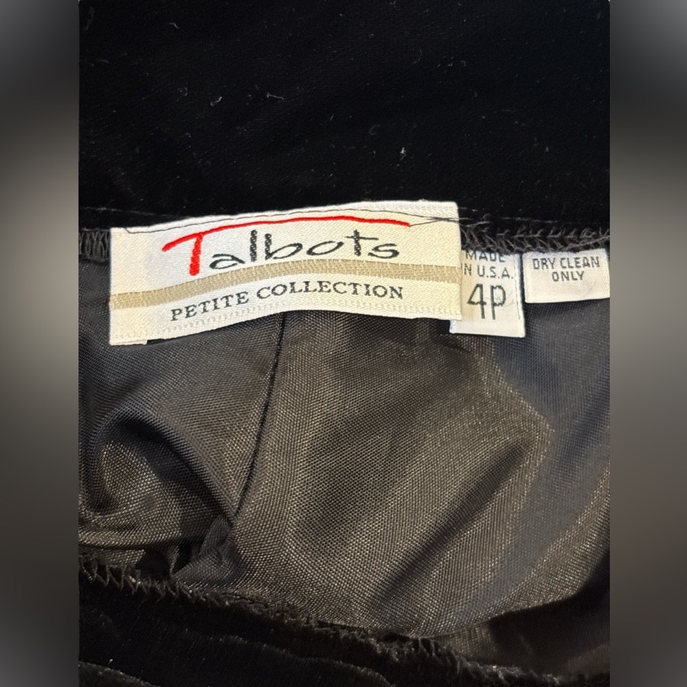 90 TALBOTS VELVET BLACK HIGH WAIST STRAIGHT LEG PANTS ELEGANT EVENING WEAR SZ 4P - Picture 7 of 7